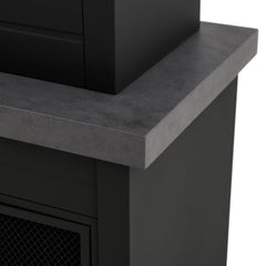 SUNJOY 58 Inch Modern Outdoor Fireplace with Chimney & Log Holders - Dark Gray