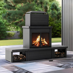 SUNJOY 58 Inch Modern Outdoor Fireplace with Chimney & Log Holders