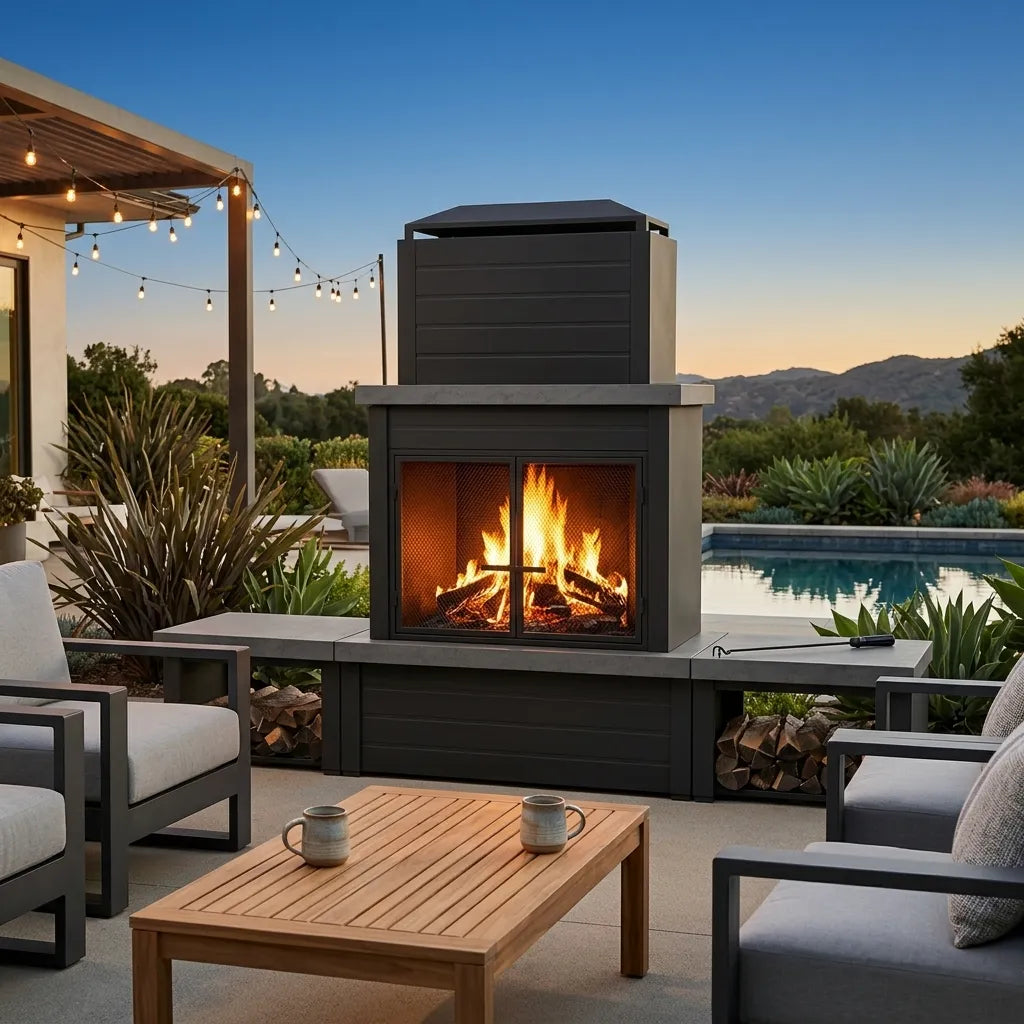 Nordic Modern Wood Burning Fireplace with Log Holders 76" - Dark Gray