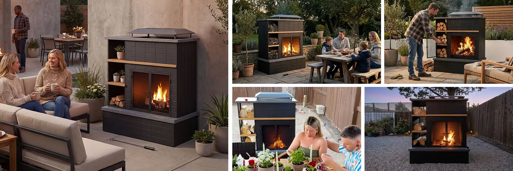 SUNJOY 42 Inch Wood Burning Fireplace with Chimney & Log Holders