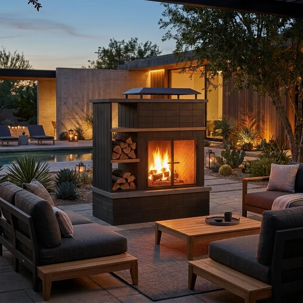 Heritage Wood Burning Outdoor Fireplace with Log Holders 42"