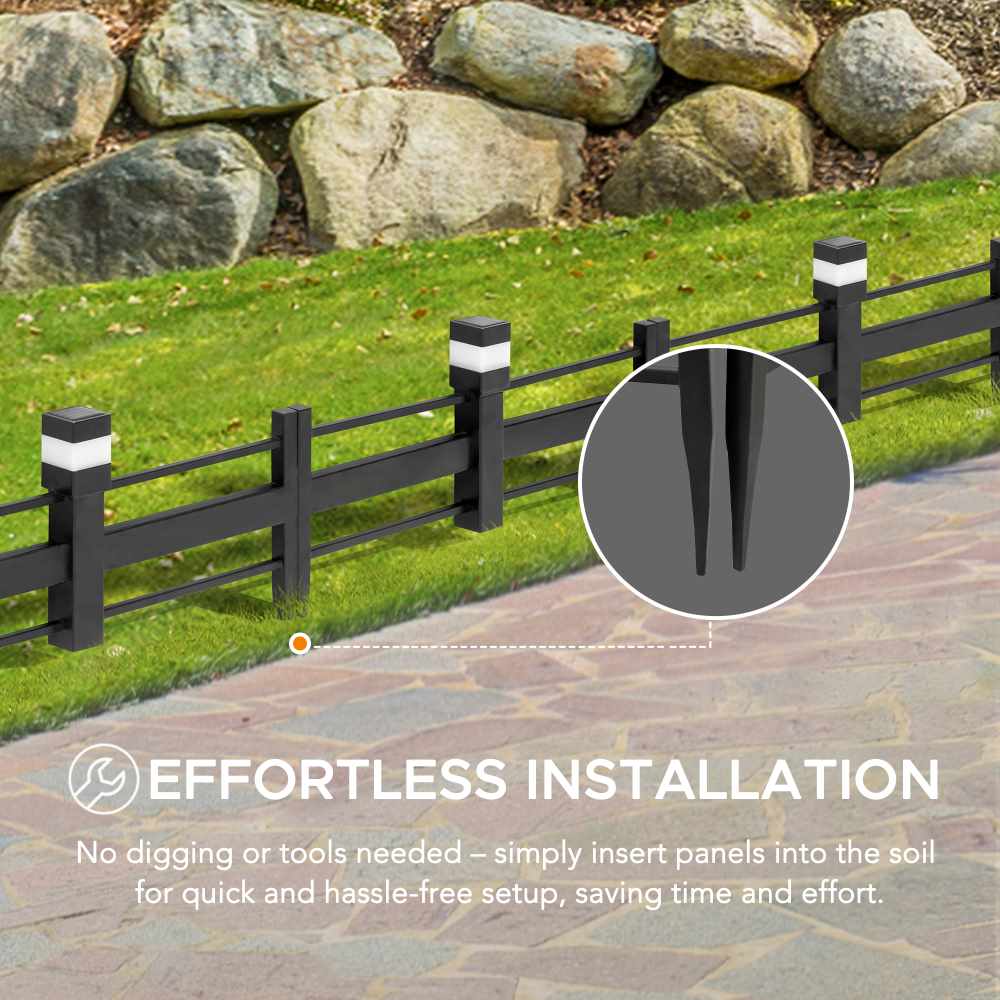 SUNJOY Garden Fence, Metal Garden Border Fence with Solar Lights (5-pack) - Strip & Black