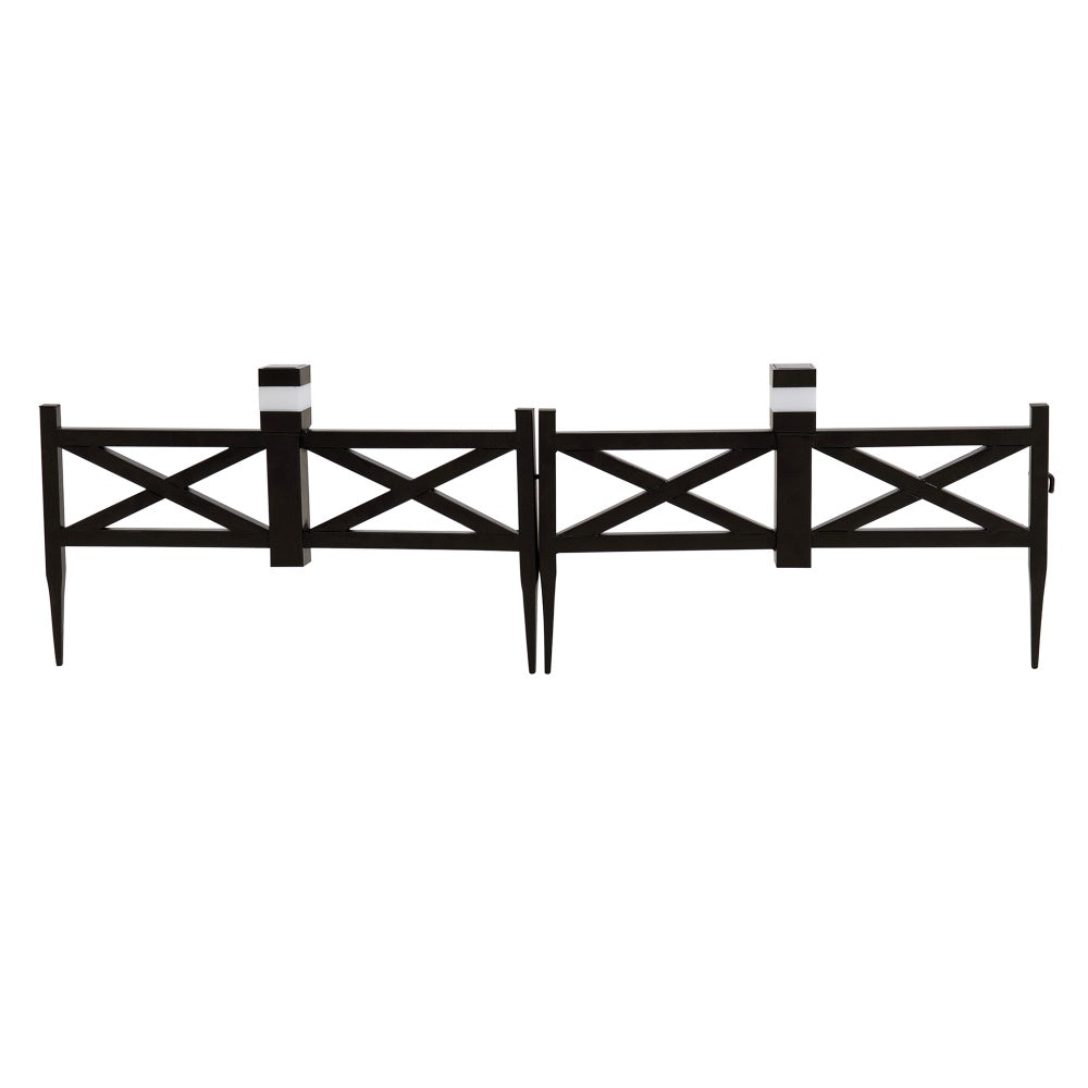 SUNJOY Garden Fence, Metal Garden Border Fence with Solar Lights (5-pack) - Lattice & Brown