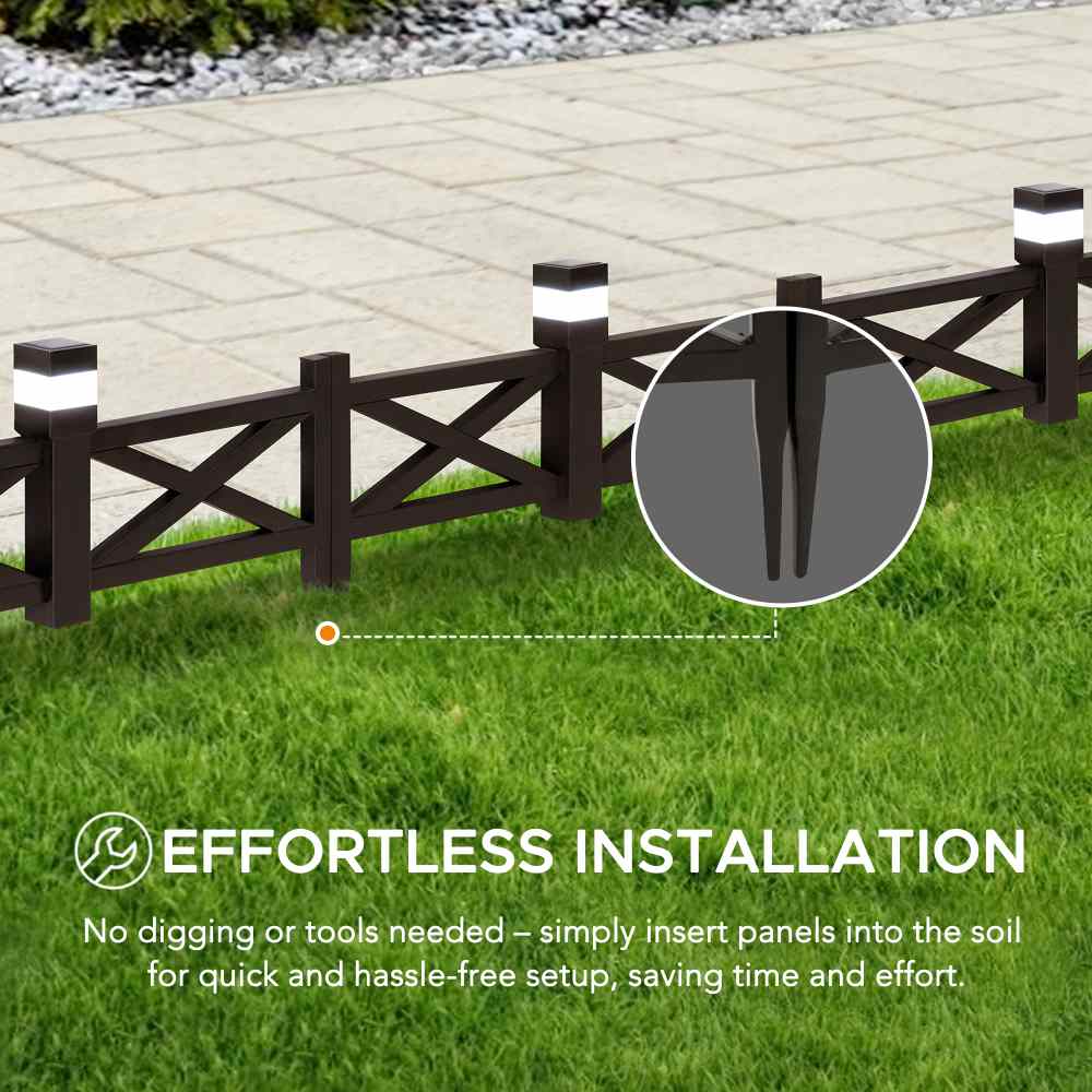 SUNJOY Garden Fence, Metal Garden Border Fence with Solar Lights (5-pack) - Lattice & Brown