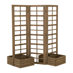 Sunjoy 67 in. Privacy Wall Outdoor Cedar Planter Privacy Screen, Freestanding Tri-fold Wood Raised Garden Bed with Trellis.