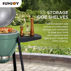 Sunjoy 20 in. Charcoal Grill, Egg-shaped Outdoor Grill with Pizza Stone, Ultimate BBQ Grill and Smoker with Wheels.