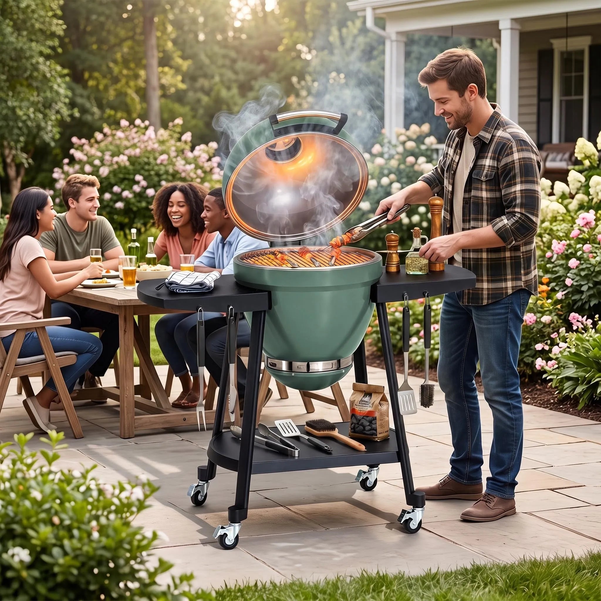 Pinnacle Egg-Shaped Charcoal Grill & Smoker 20" - Forest Green