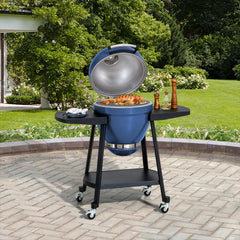 Sunjoy 20 in. Charcoal Grill, Egg-shaped Outdoor Grill with Pizza Stone, Ultimate BBQ Grill and Smoker with Wheels.