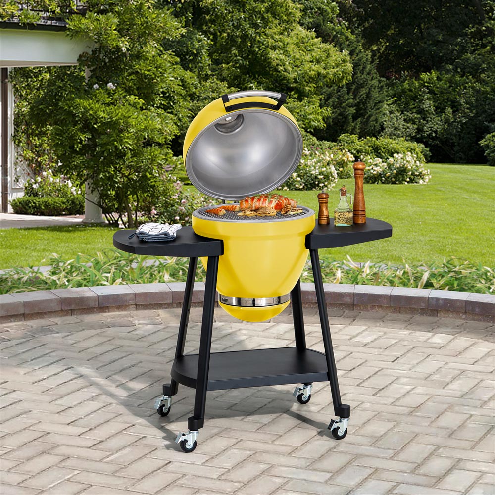 SUNJOY 20 Inch Charcoal Grill Kamado Grill with Pizza Stone Ultimate Egg BBQ Grill and Smoker with Wheels