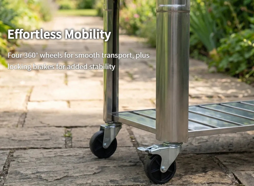 SUNJOY 80 Quart Stainless Steel Cooler Cart with Bottle Opener, Shelf and Lockable Wheels