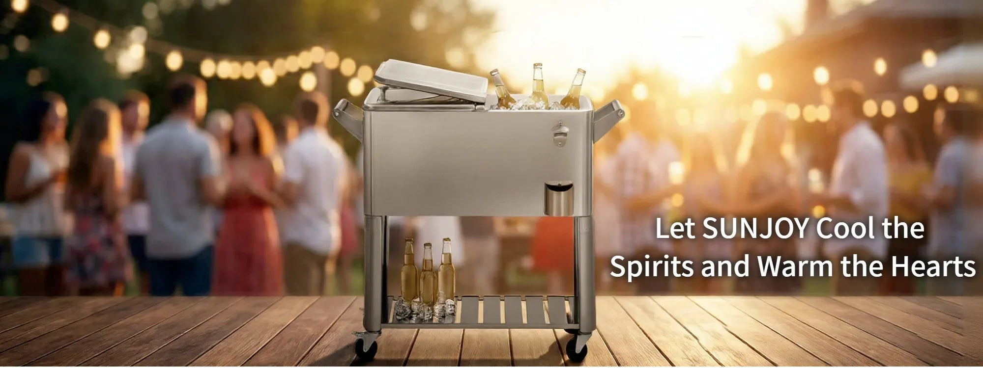 SUNJOY 80 Quart Stainless Steel Cooler Cart with Bottle Opener, Shelf and Lockable Wheels