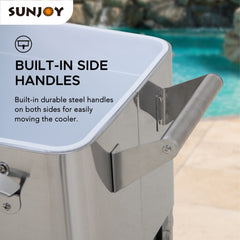 Sunjoy 80 Quart Patio Cooler Cart with Steel Bottle Opener, Shelf and Lockable Wheels