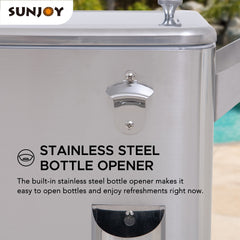 Sunjoy 80 Quart Patio Cooler Cart with Steel Bottle Opener, Shelf and Lockable Wheels