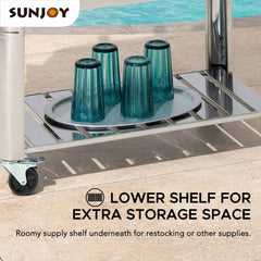 Sunjoy 80 Quart Patio Cooler Cart with Steel Bottle Opener, Shelf and Lockable Wheels