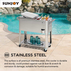 SUNJOY 80 Quart Stainless Steel Cooler Cart with Bottle Opener, Shelf and Lockable Wheels