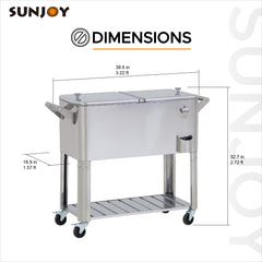 SUNJOY 80 Quart Stainless Steel Cooler Cart with Bottle Opener, Shelf and Lockable Wheels