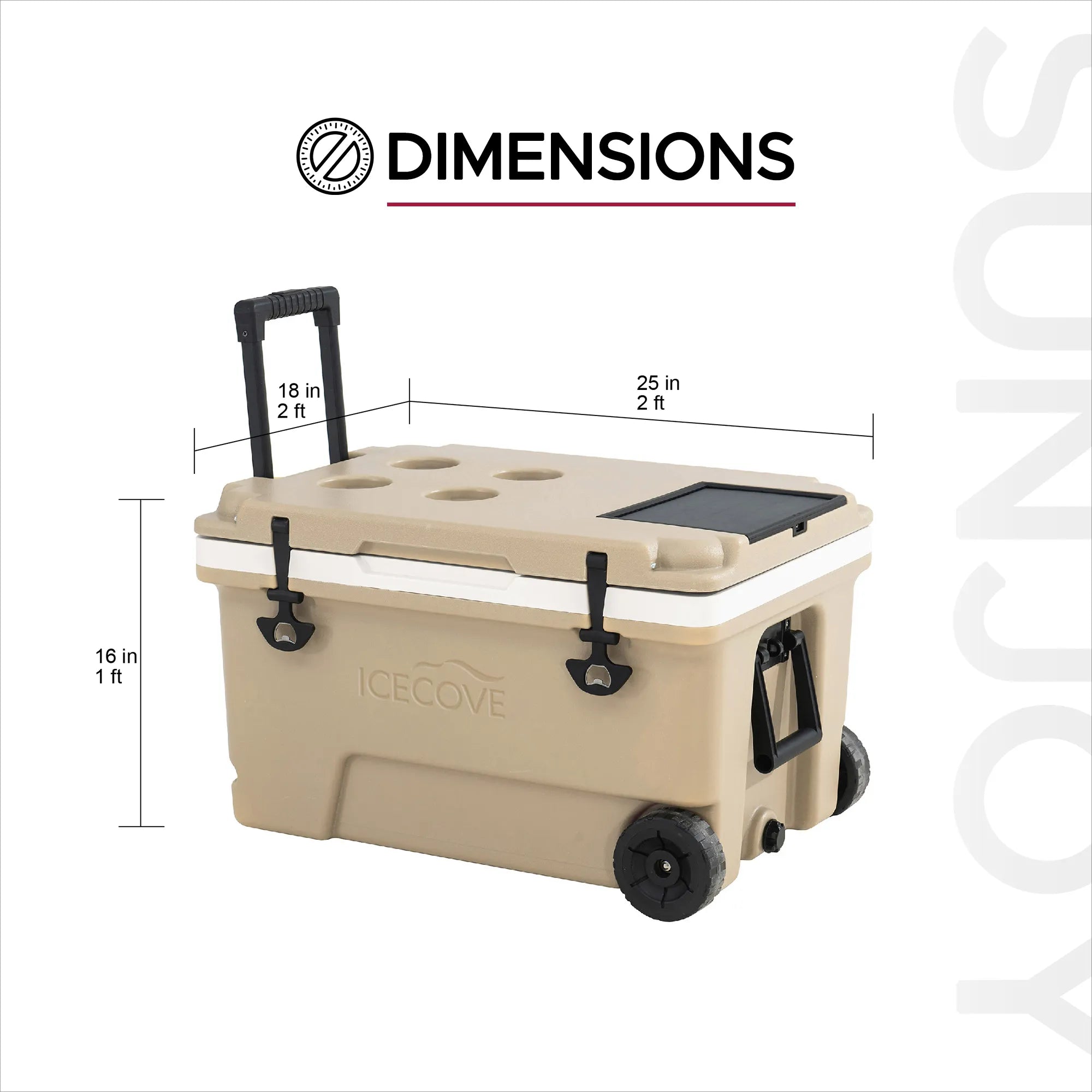 SUNJOY 60-quart Insulated Beach Ice Chest Cooler with Solar Panel, Wheels, and Handles - Tan