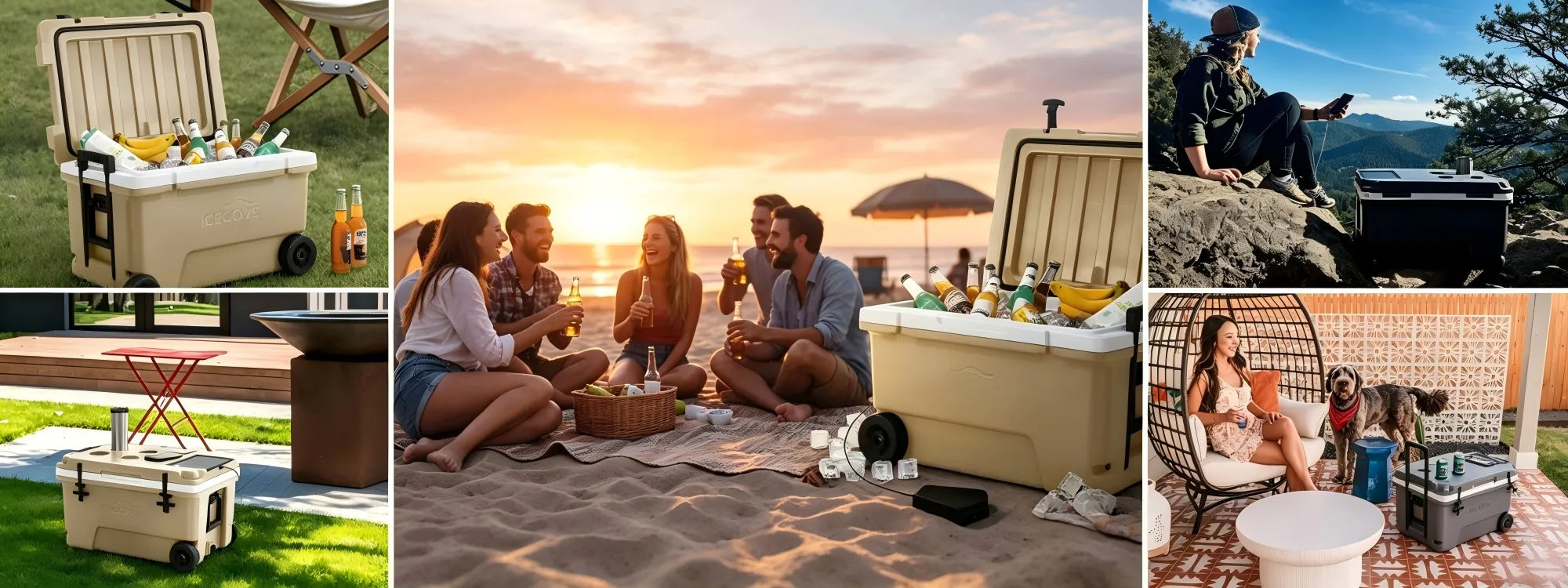 SUNJOY 60-quart Insulated Beach Ice Chest Cooler with Solar Panel, Wheels, and Handles - Tan