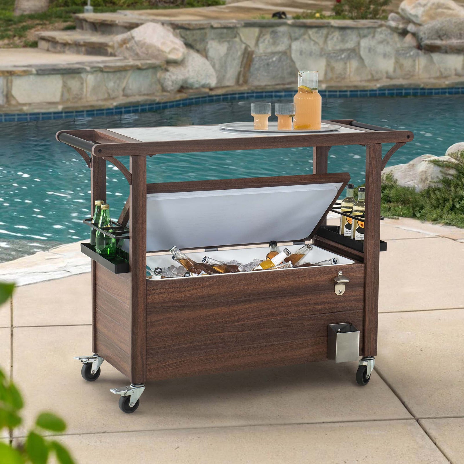 Sunjoy Rolling Bar Cart Cooler, 80Quart Ice Chest Cooler Cart on