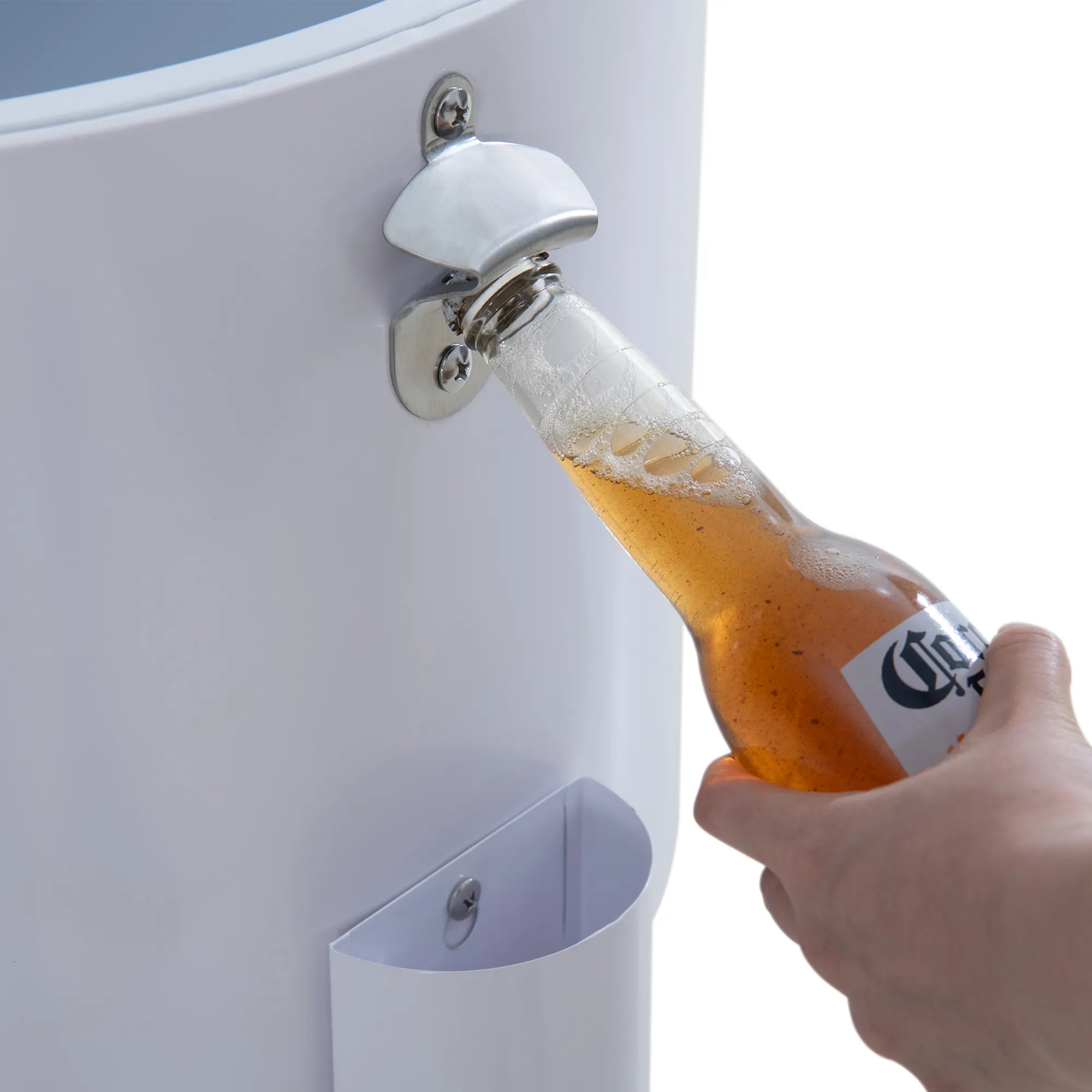 SUNJOY 60 Quart Patio Rooling Cooler Cart with Bottle Opener, Shelf and Lockable Wheels - White