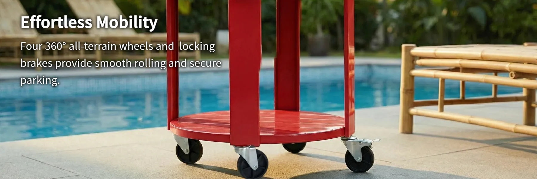SUNJOY 60 Quart Patio Rooling Cooler Cart with Bottle Opener, Shelf and Lockable Wheels - Red