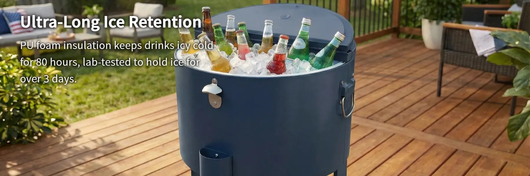 SUNJOY 60 Quart Patio Rooling Cooler Cart with Bottle Opener, Shelf and Lockable Wheels - Blue