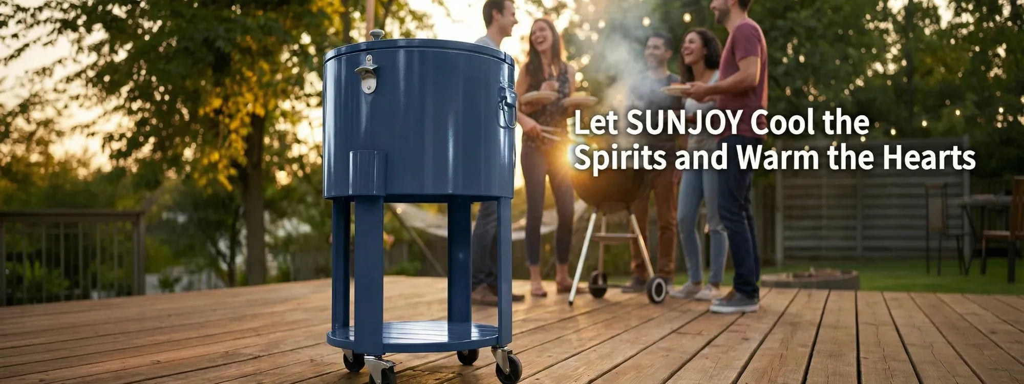 SUNJOY 60 Quart Patio Rooling Cooler Cart with Bottle Opener, Shelf and Lockable Wheels - Blue