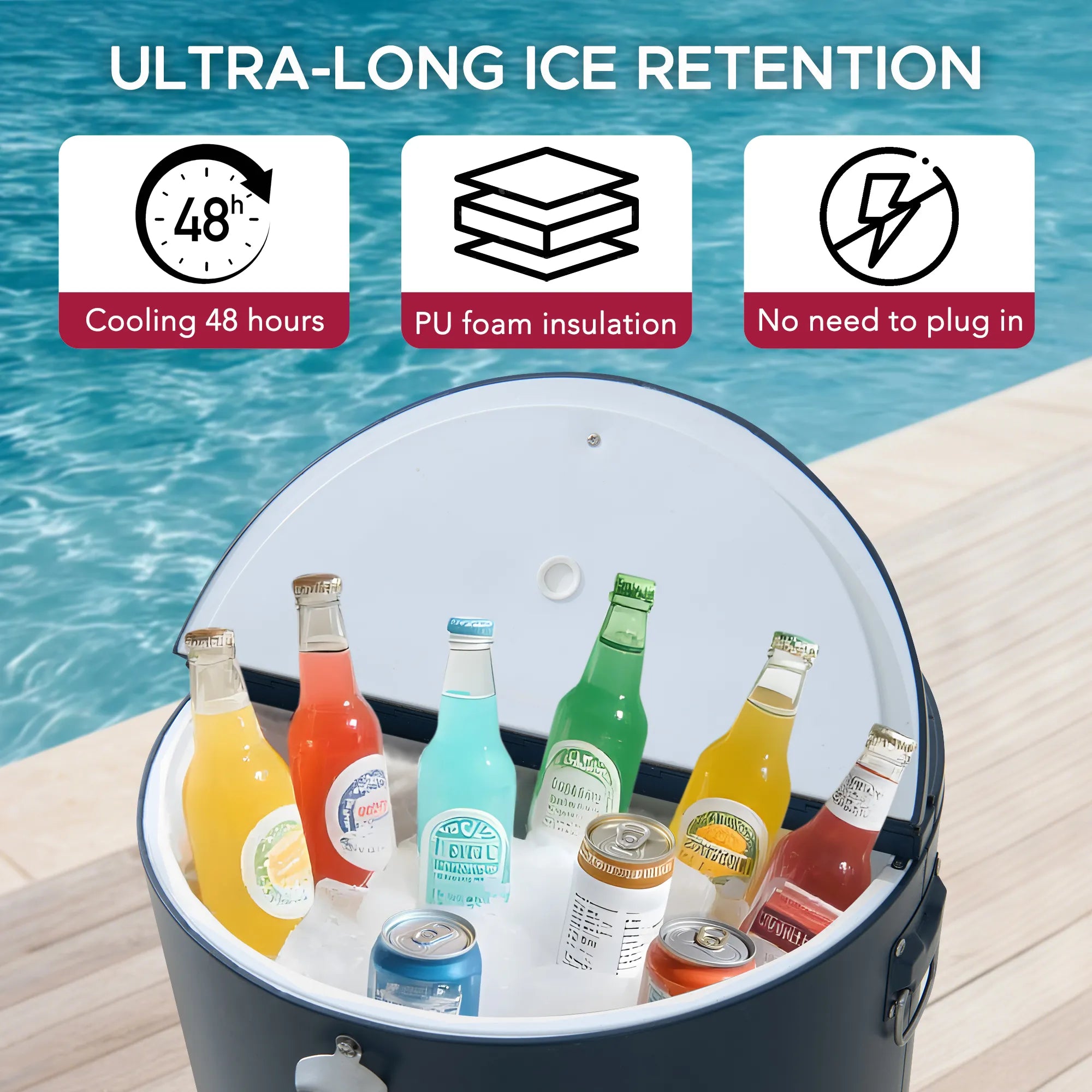 SUNJOY 60 Quart Patio Rooling Cooler Cart with Bottle Opener, Shelf and Lockable Wheels - Blue