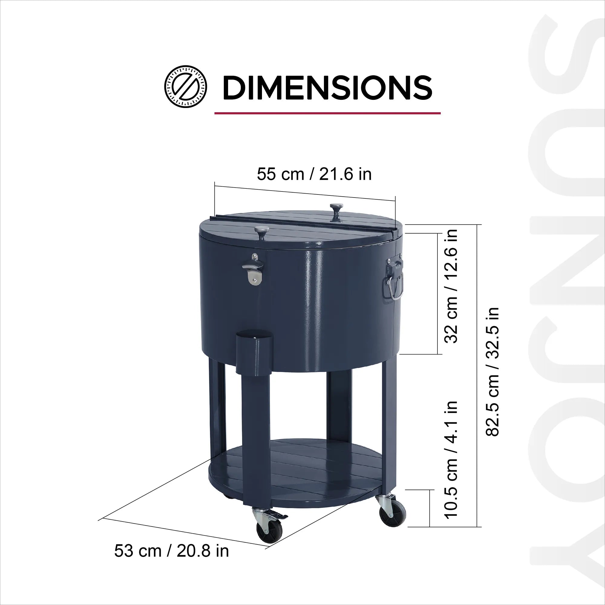 SUNJOY 60 Quart Patio Rooling Cooler Cart with Bottle Opener, Shelf and Lockable Wheels - Blue