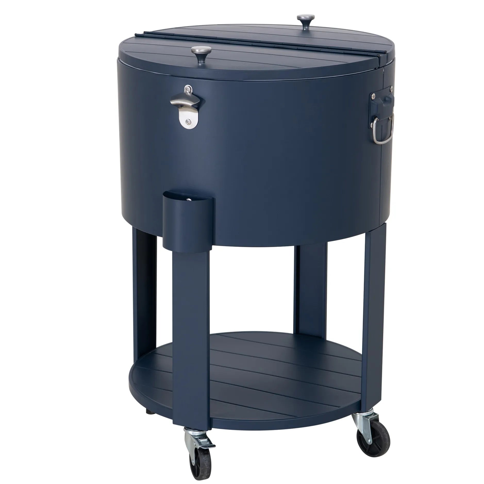 SUNJOY 60 Quart Patio Rooling Cooler Cart with Bottle Opener, Shelf and Lockable Wheels - Blue