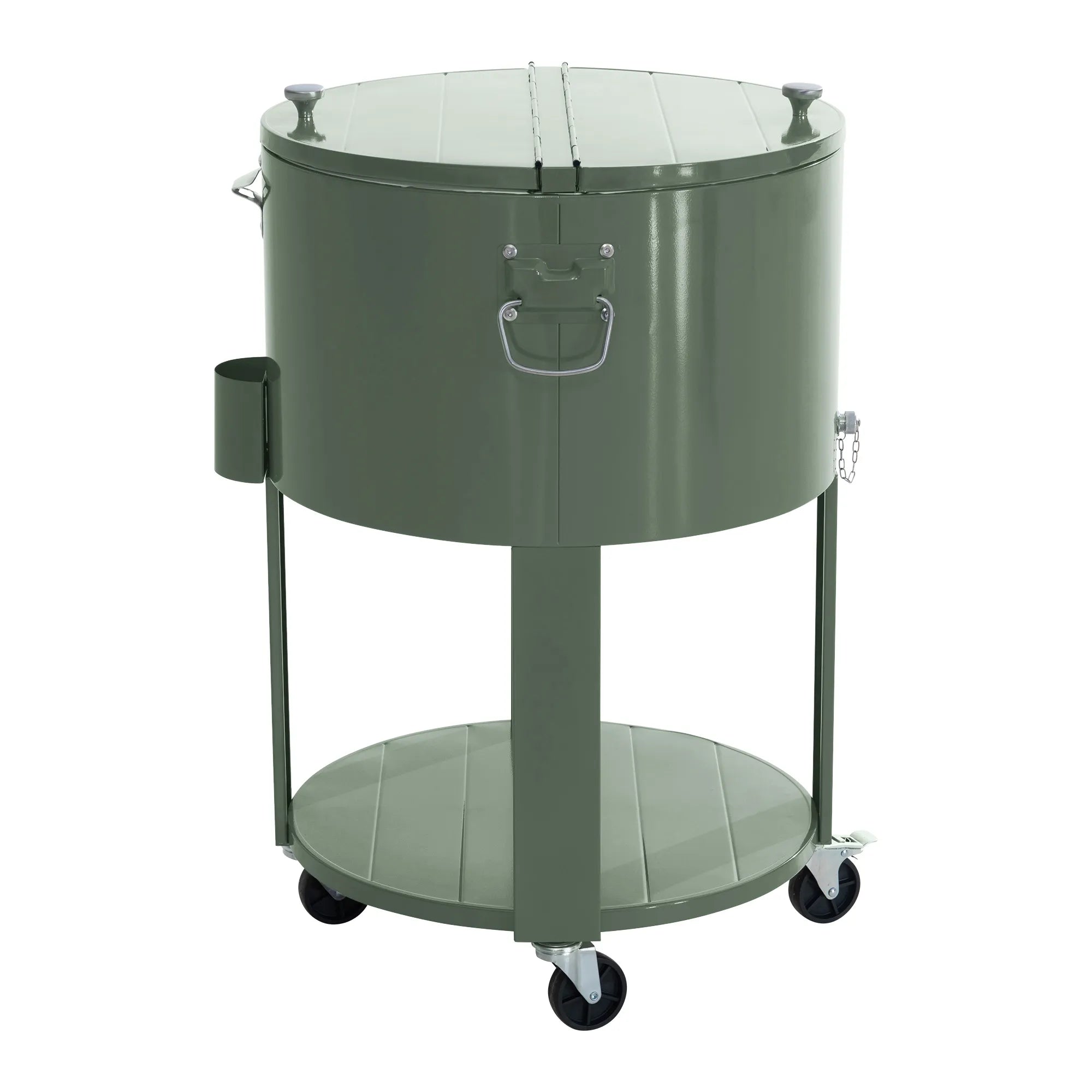 SUNJOY 60 Quart Patio Rooling Cooler Cart with Bottle Opener, Shelf and Lockable Wheels - Green