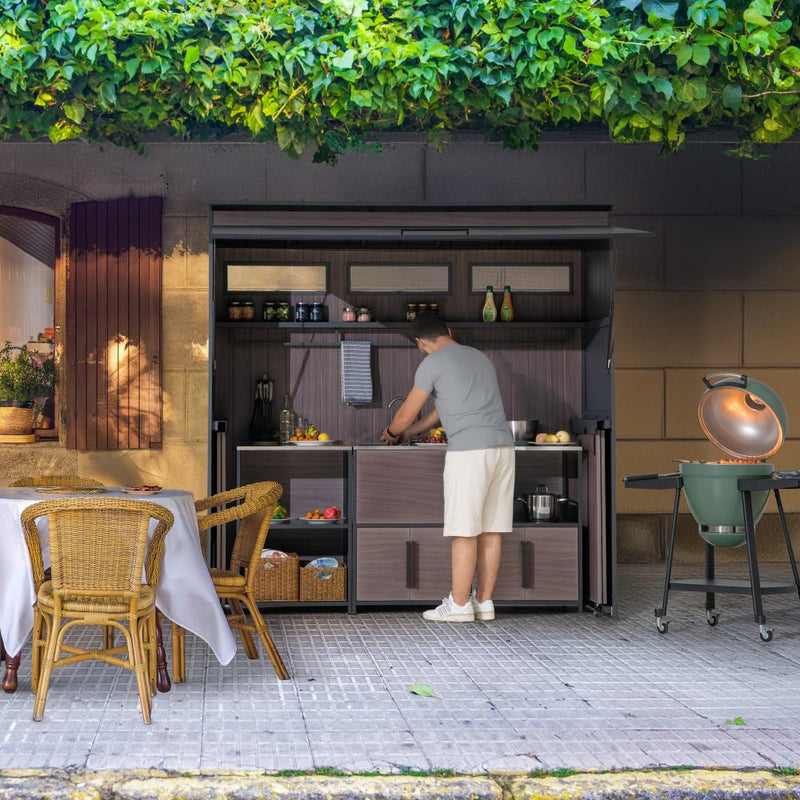Outdoor Kitchen Grill Station with Lift-Up Door & Folding Storage - SUNJOY