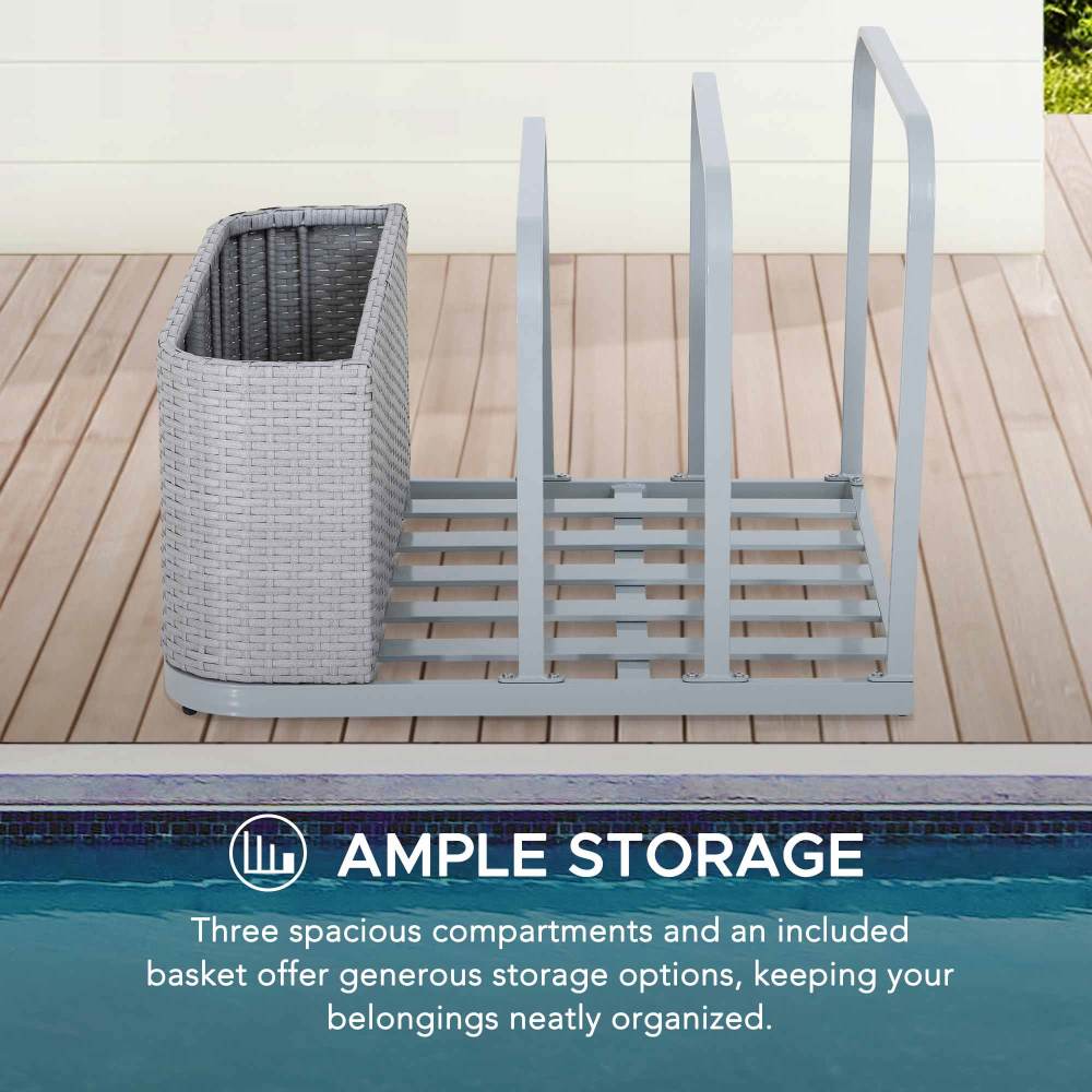 SUNJOY 35 Inch Rust-proof Wicker Pool Float Storage Rack for Floaties.