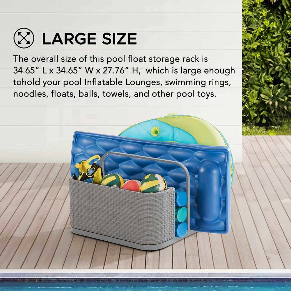 SUNJOY 35 Inch Rust-proof Wicker Pool Float Storage Rack for Floaties.