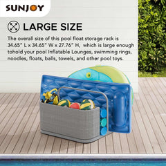 Sunjoy 35” Rust-proof Aluminum Pool Float Storage Rack,  Outdoor Wicker Poolside Float Organizer, Pool Float Caddy for Floaties, Noodles, Pool Toys.