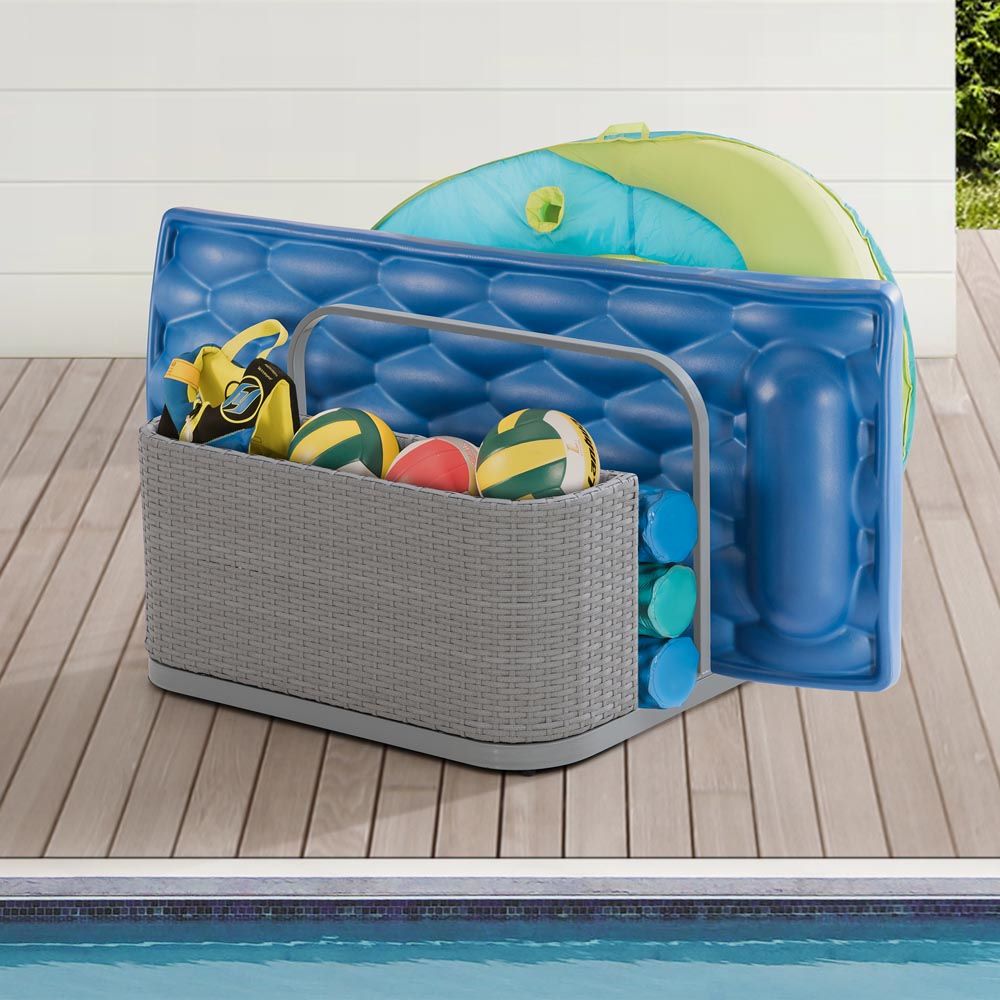 SUNJOY 35 Inch Rust-proof Wicker Pool Float Storage Rack for Floaties.