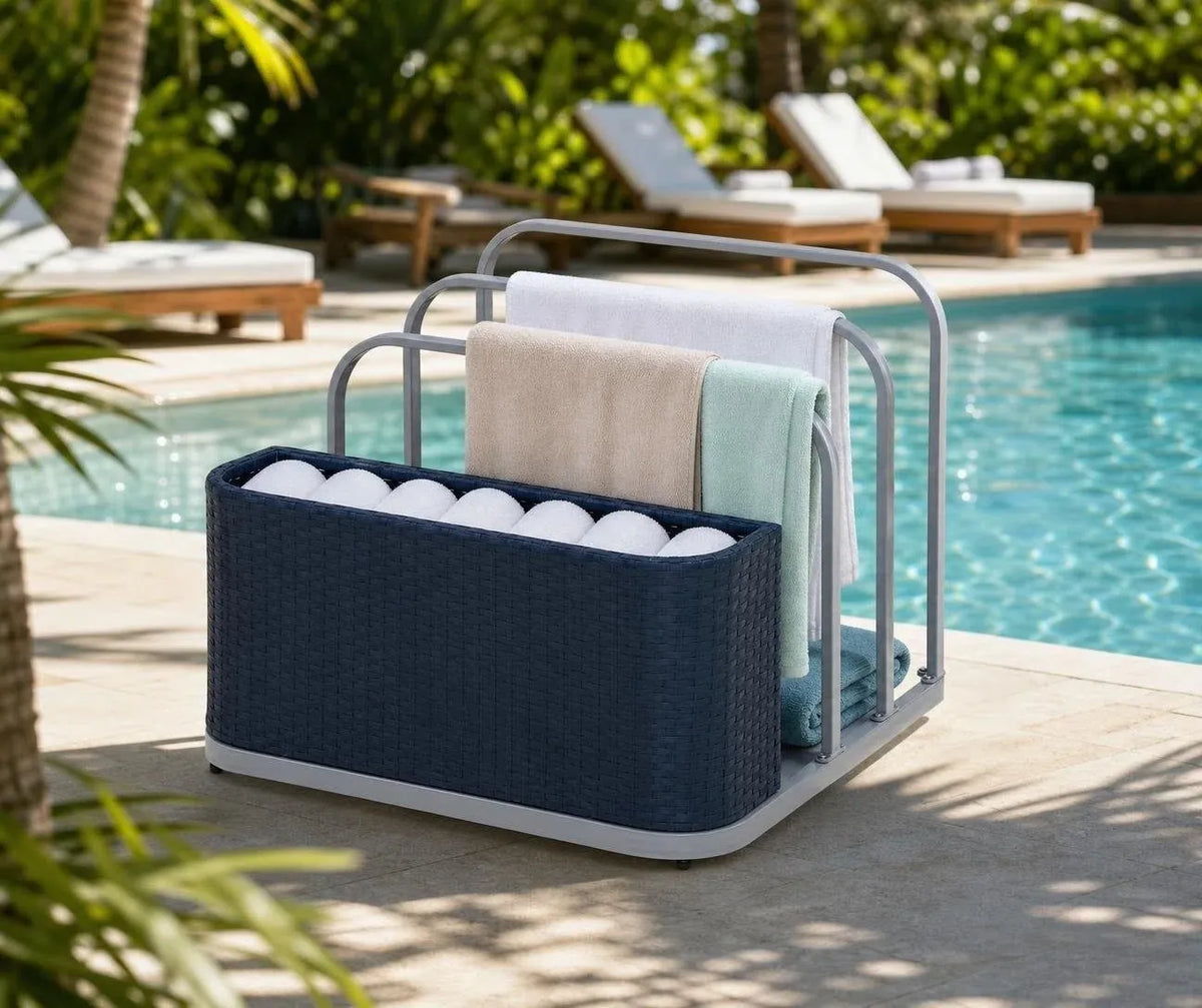 Oversized Rust-proof Wicker Pool Organizer 35'' - Navy