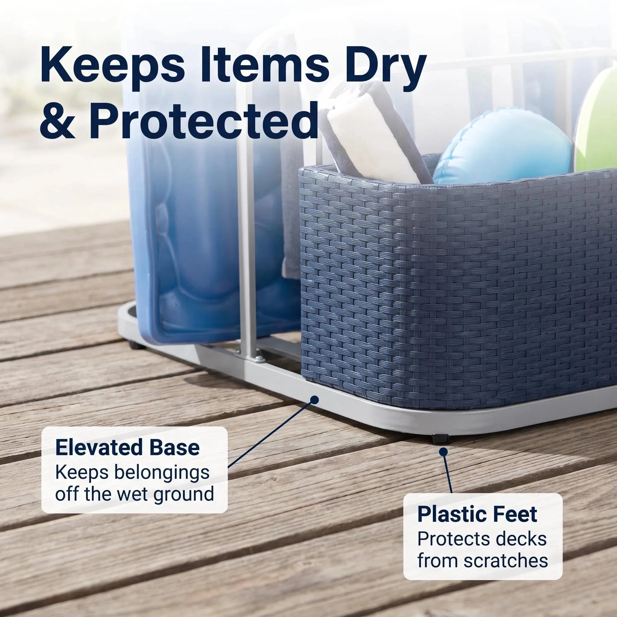 Oversized Rust-proof Wicker Pool Organizer 35'' - Navy
