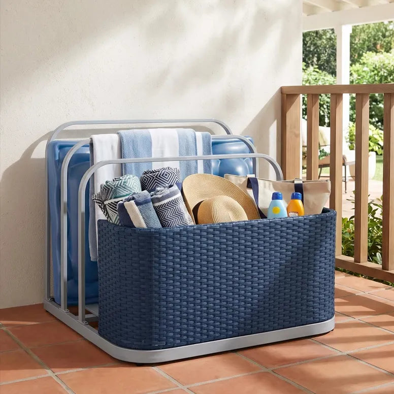 Oversized Rust-proof Wicker Pool Organizer 35'' - Navy