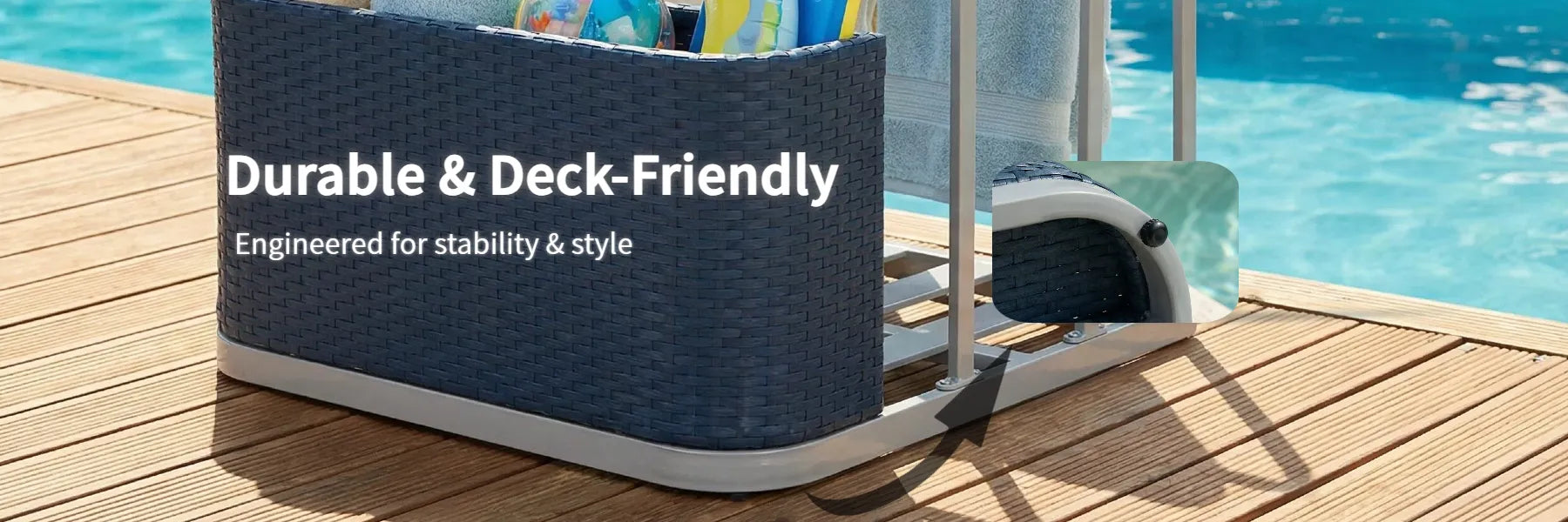 SUNJOY 35 Inch Rust-proof Wicker Pool Float Storage Rack for Floaties - Navy