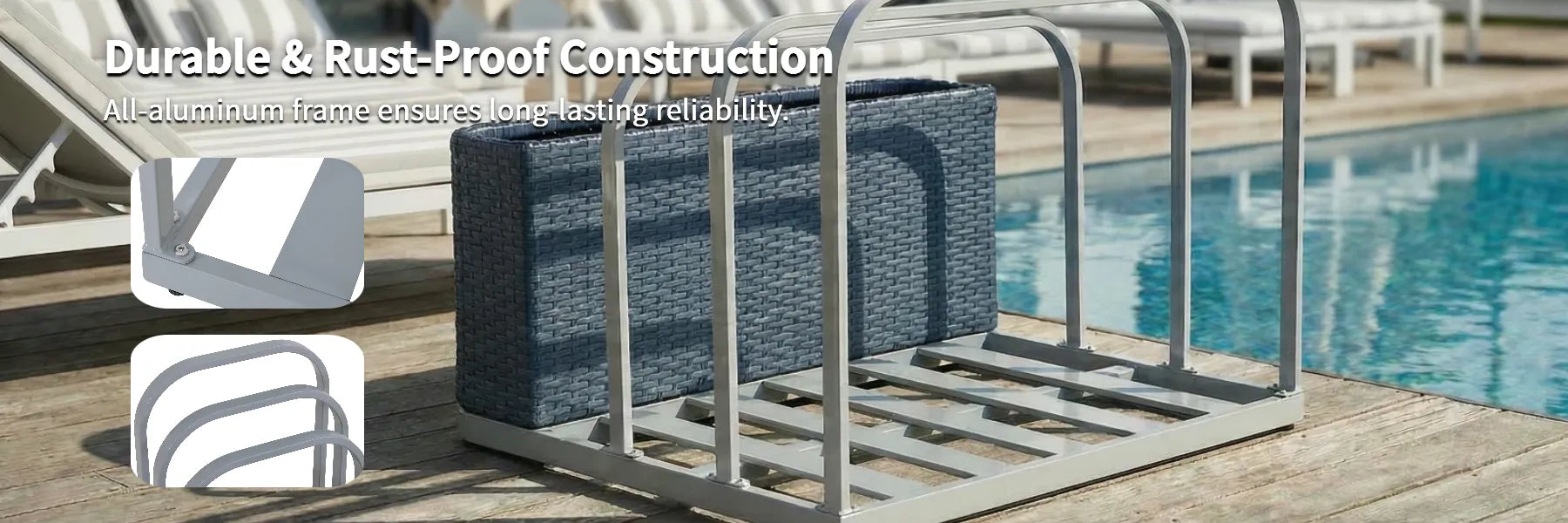SUNJOY 35 Inch Rust-proof Wicker Pool Float Storage Rack for Floaties - Navy