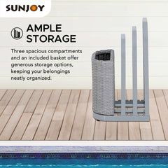 Sunjoy 16” Rust-proof Aluminum Pool Float Storage Rack,  Outdoor Wicker Poolside Float Organizer, Pool Float Caddy for Towels, Pool Toys.