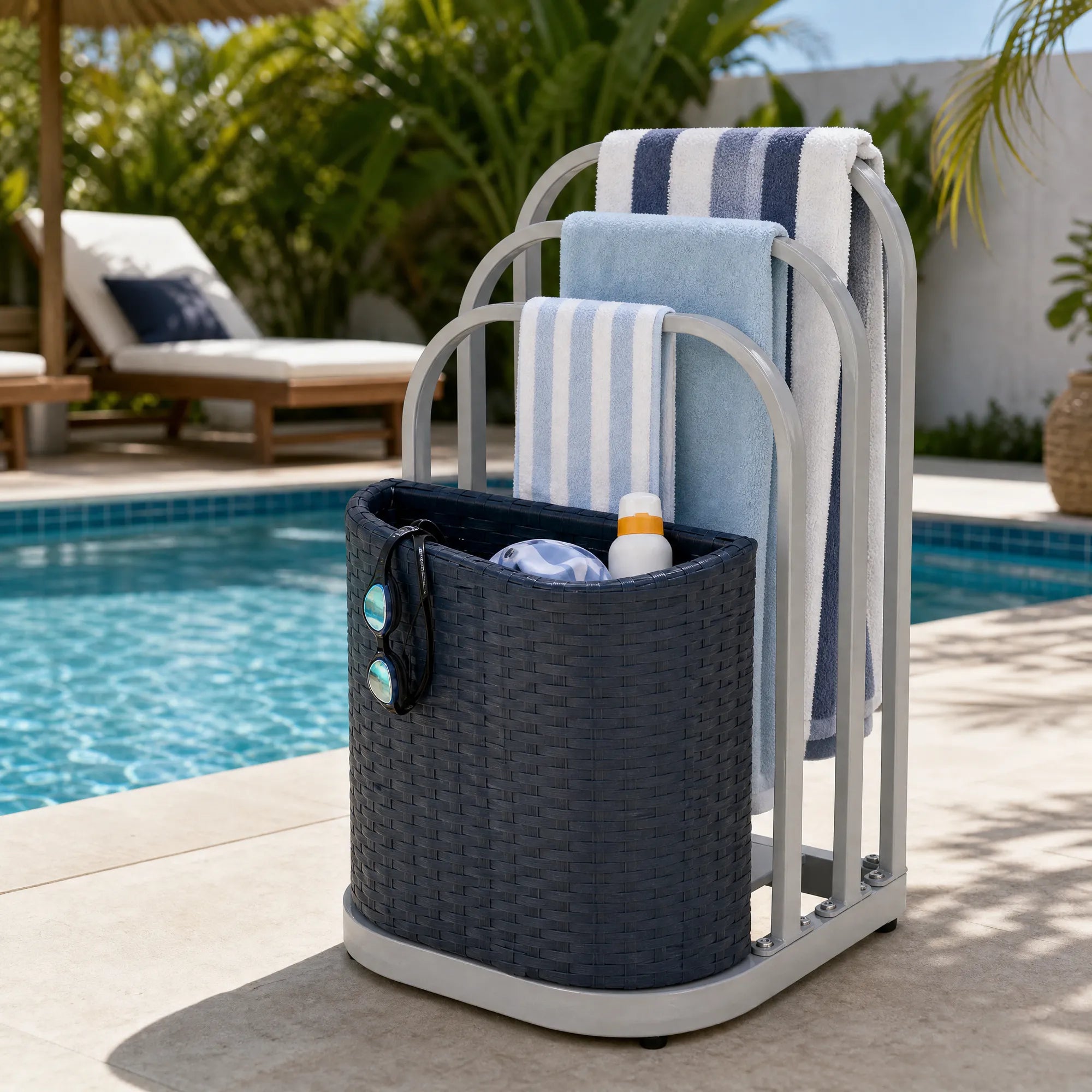 Rust-proof Aluminum Pool Float Storage Rack Organizer 16'' - Navy