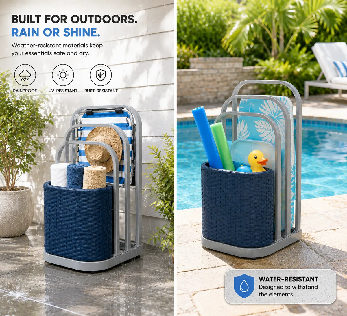 Rust-proof Aluminum Pool Float Storage Rack Organizer 16'' - Navy