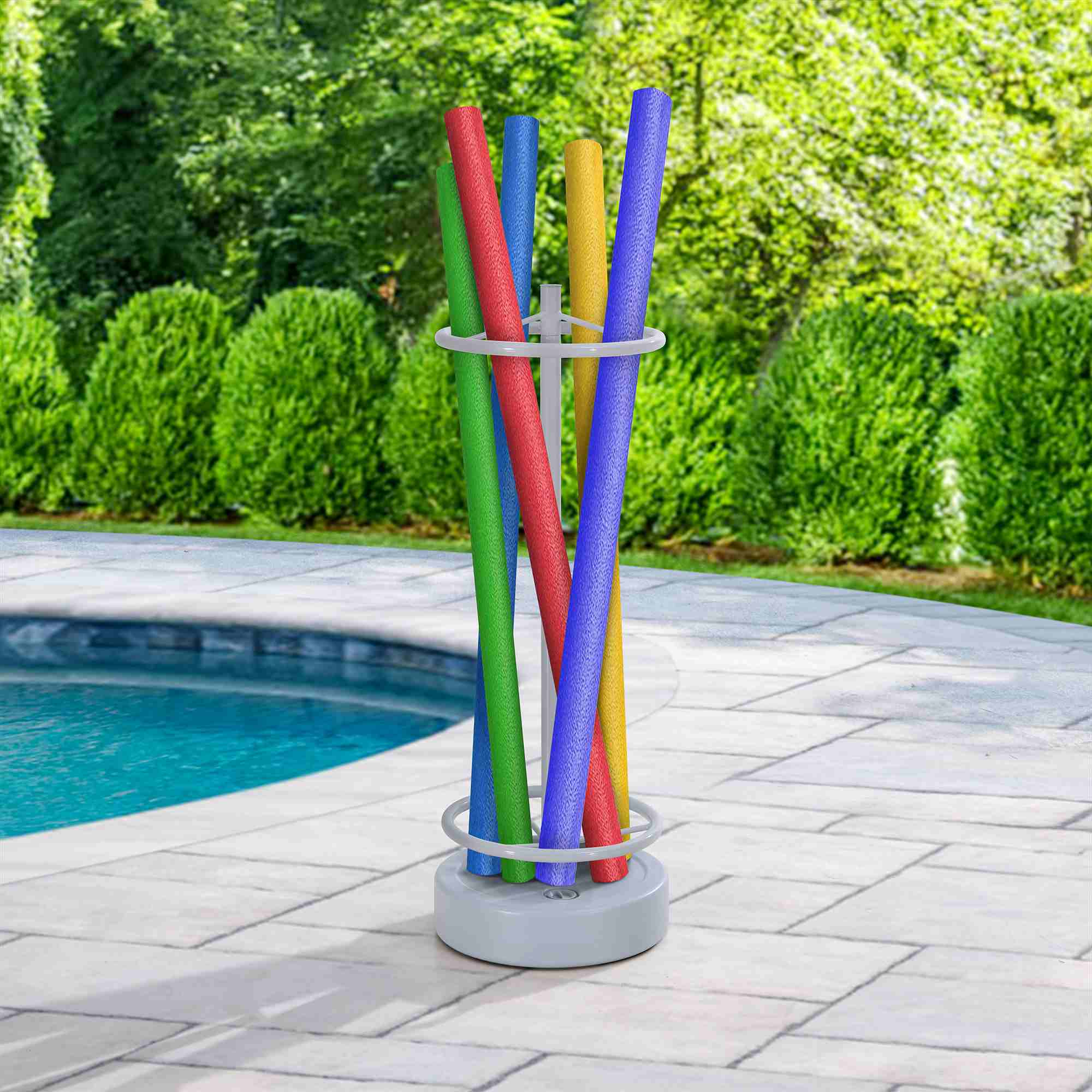 Sunjoy Extra Large Pool Noodle Storage Rack, Rackrust-Proof Aluminum Portable Outdoor Rack with Water Weighted Base for Outdoor Pool.