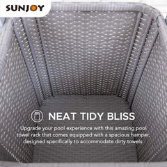 SUNJOY Pickford Aluminum Pool Towel Valet Tower with Shelves and Wicker Storage Basket