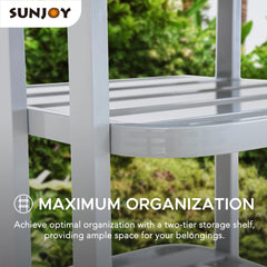 SUNJOY Aluminum Pool Valet Tower with Shelves and Wicker Basket.