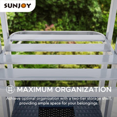 SUNJOY Aluminum Pool Valet Tower with Shelves and Wicker Basket.