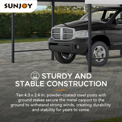 Sunjoy Steel Carports 12x20 Heavy Duty Metal Gazebo, Outdoor Living Pavilion with Ceiling Hook.