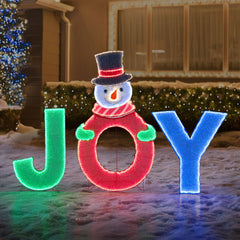 Sunjoy 48 in. Christmas Lighted Joyous Snowman, 2D Tinsel Santa JOY Display Set